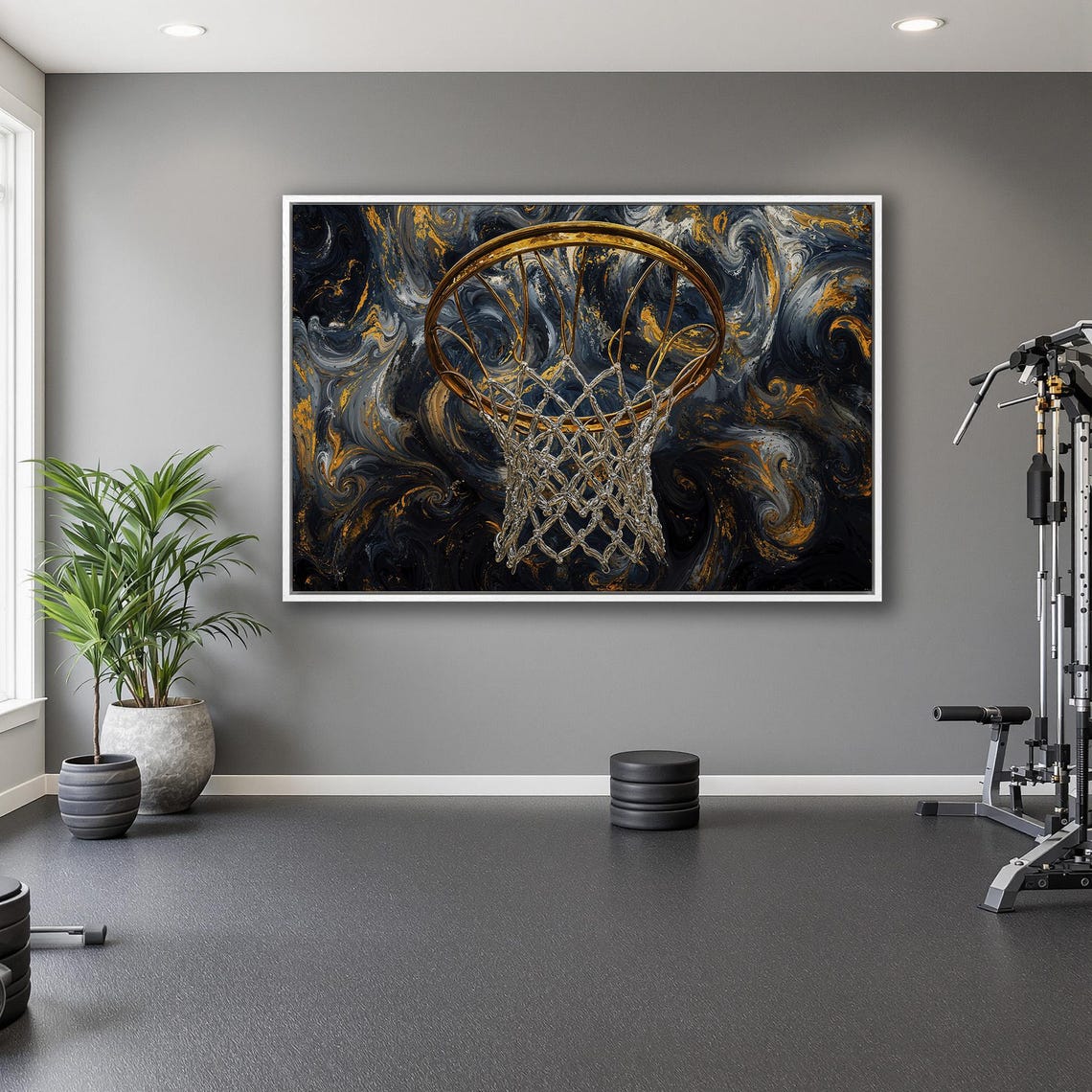 Golden Basketball Hoop on Black Marble Swirl Luxury Style Poster - Image 5