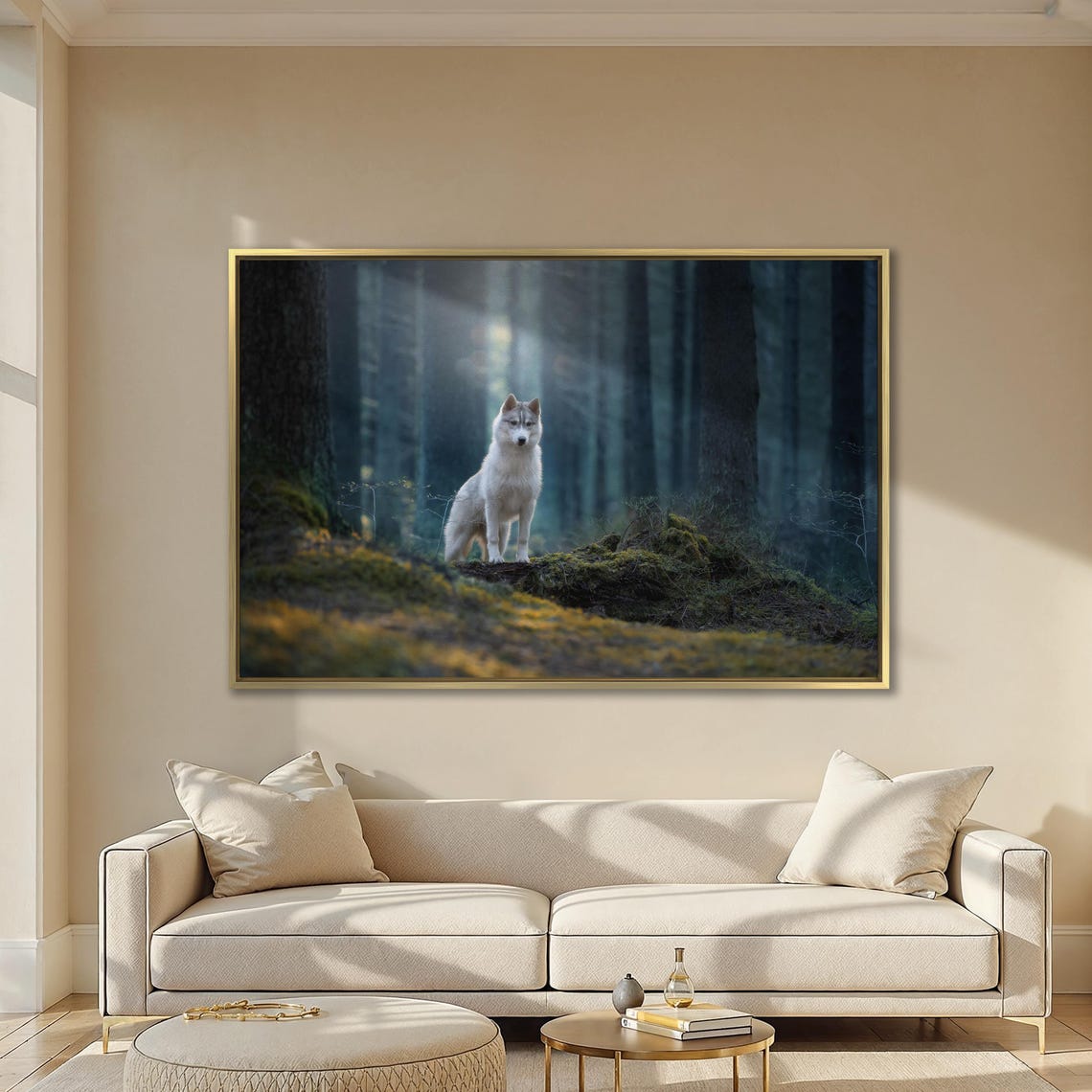 White Siberian Husky Standing in Misty Forest Wildlife Poster - Image 4