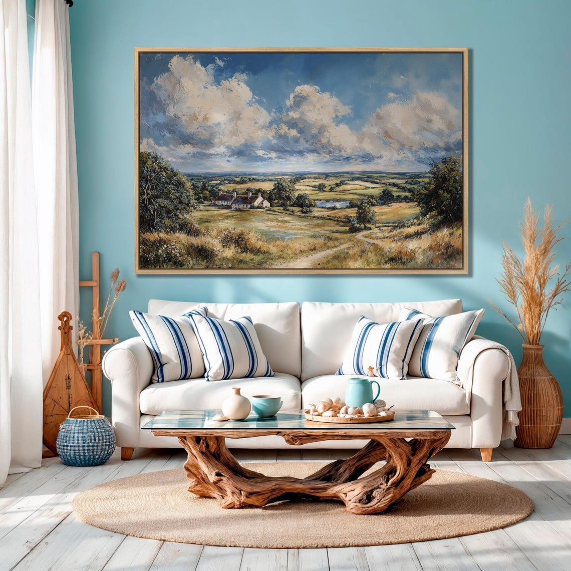 Country Cottage In Rolling Farmland Valley Sunset Landscape Poster - Image 4