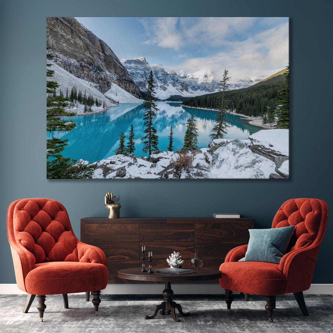 Moraine Lake Winter Turquoise Water Snow Peaks Alberta Poster - Image 4