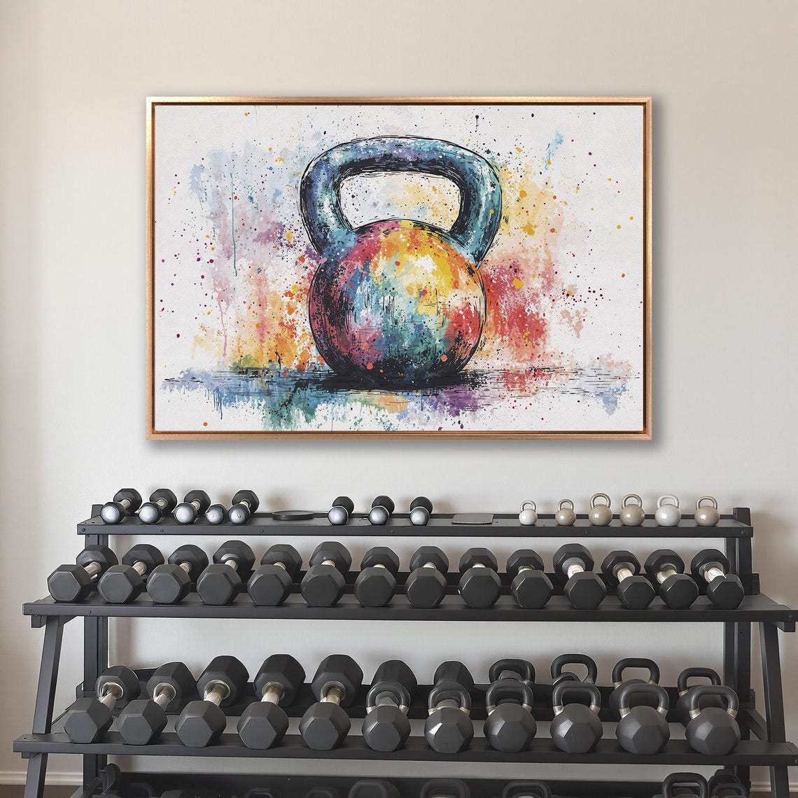 Colorful Watercolor Kettlebell With Paint Splashes Gym Poster - Image 4