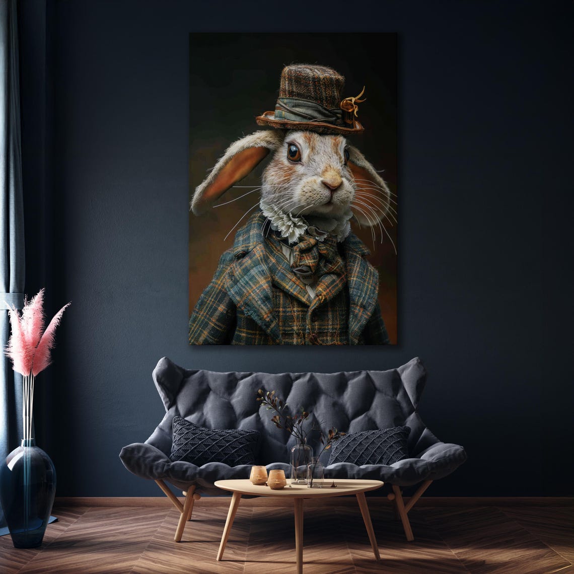 Dapper Gentleman Rabbit In Tweed Top Hat Vintage Portrait Wall Art - Image 4