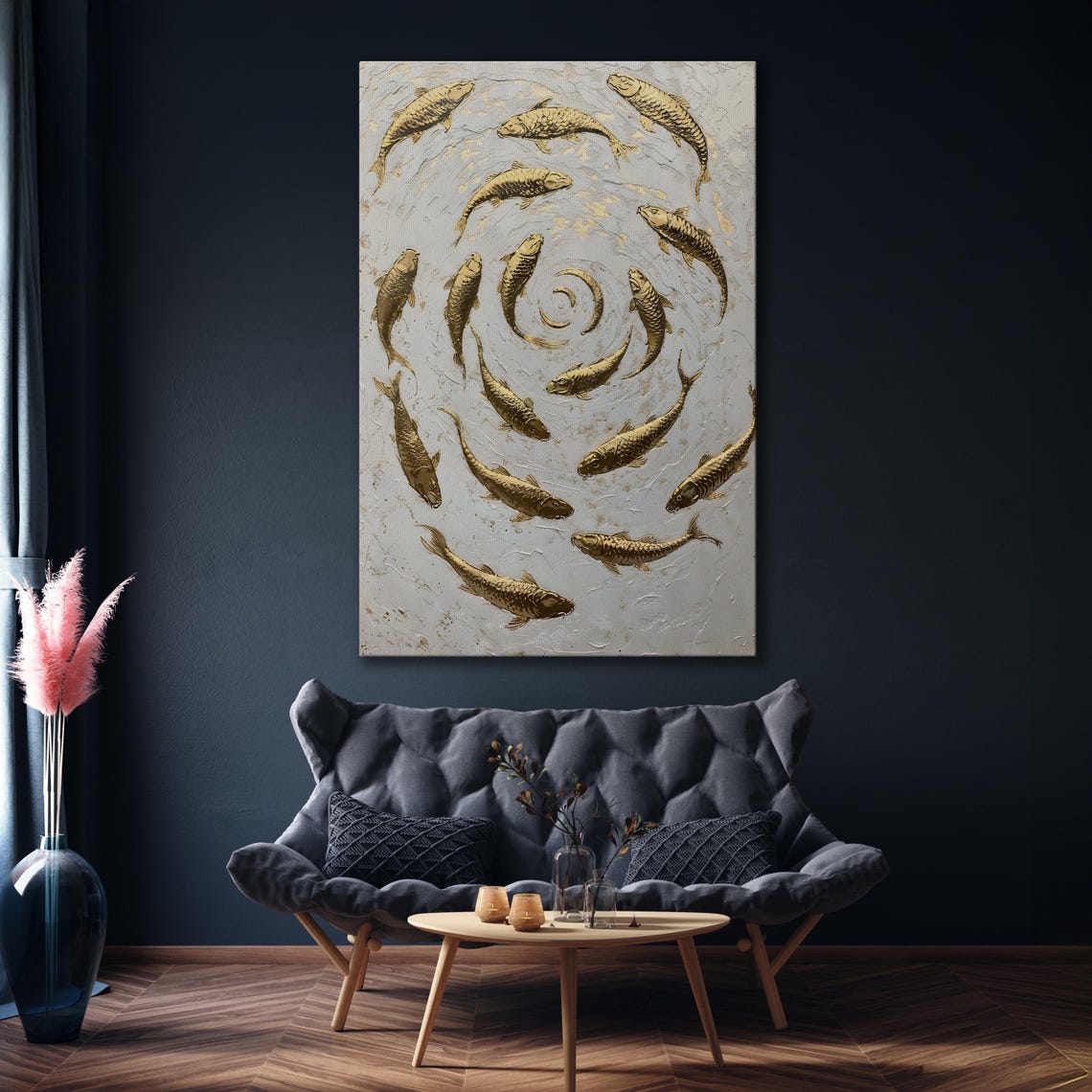 Spiral School of Golden Koi Fish Abstract Luxury Decor Art Poster - Image 5