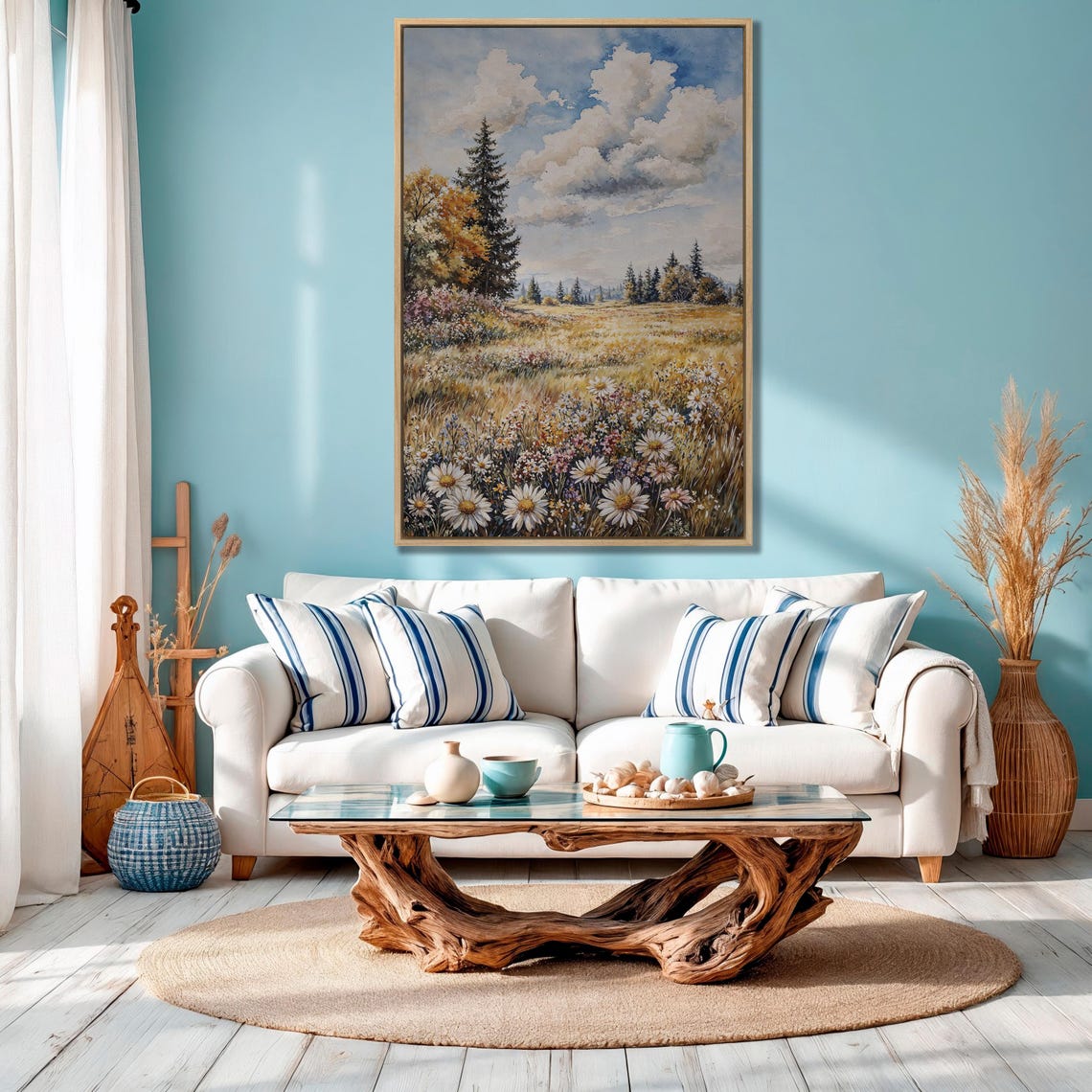 Golden Daisy Meadow With Pine Trees and Mountain View Poster - Image 4