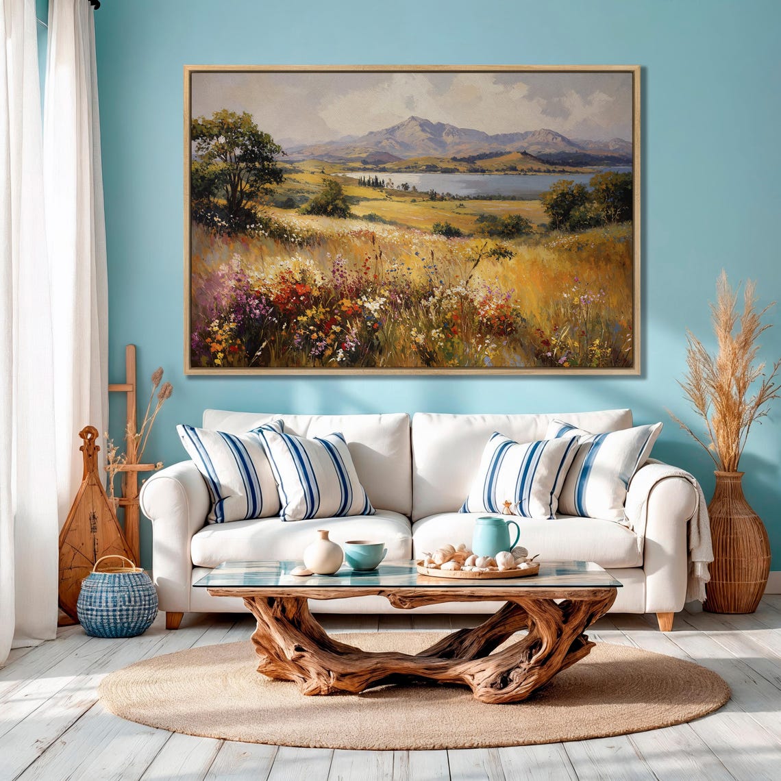 Wildflower Meadow With Golden Hills Lake And Mountains Poster - Image 4