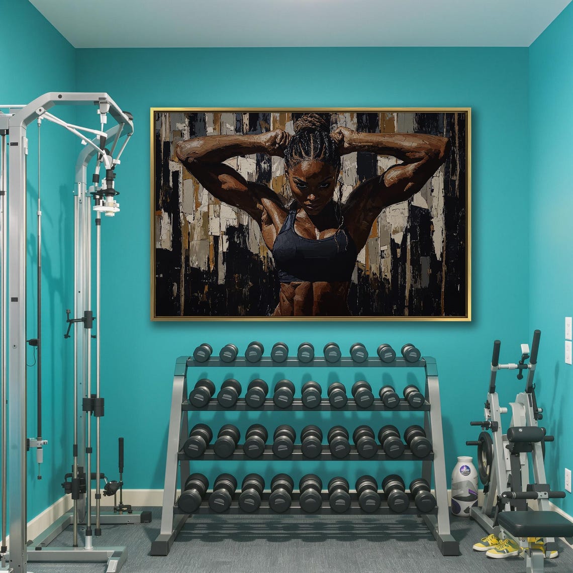 Empowering Female Portrait Framed Art Muscular Woman Painting Print Fitness Wall Art Home Gym Decor Workout Poster Ready To Hang - Image 3