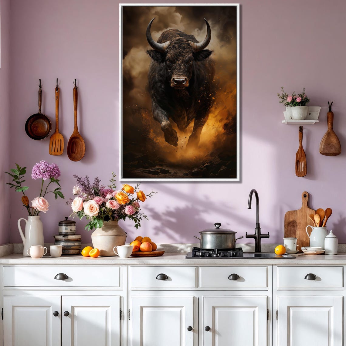 Charging Black Bull Dramatic Smoke Powerful Bovine Painting Poster - Image 3
