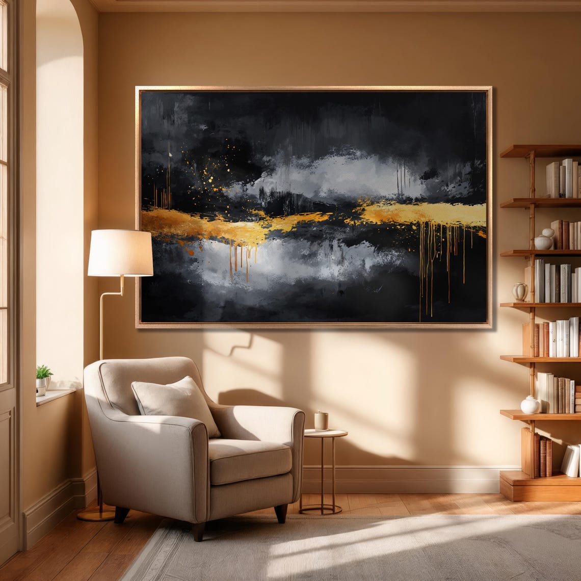 Black and Gold Abstract Horizon Expressionist Luxury Art Poster - Image 4