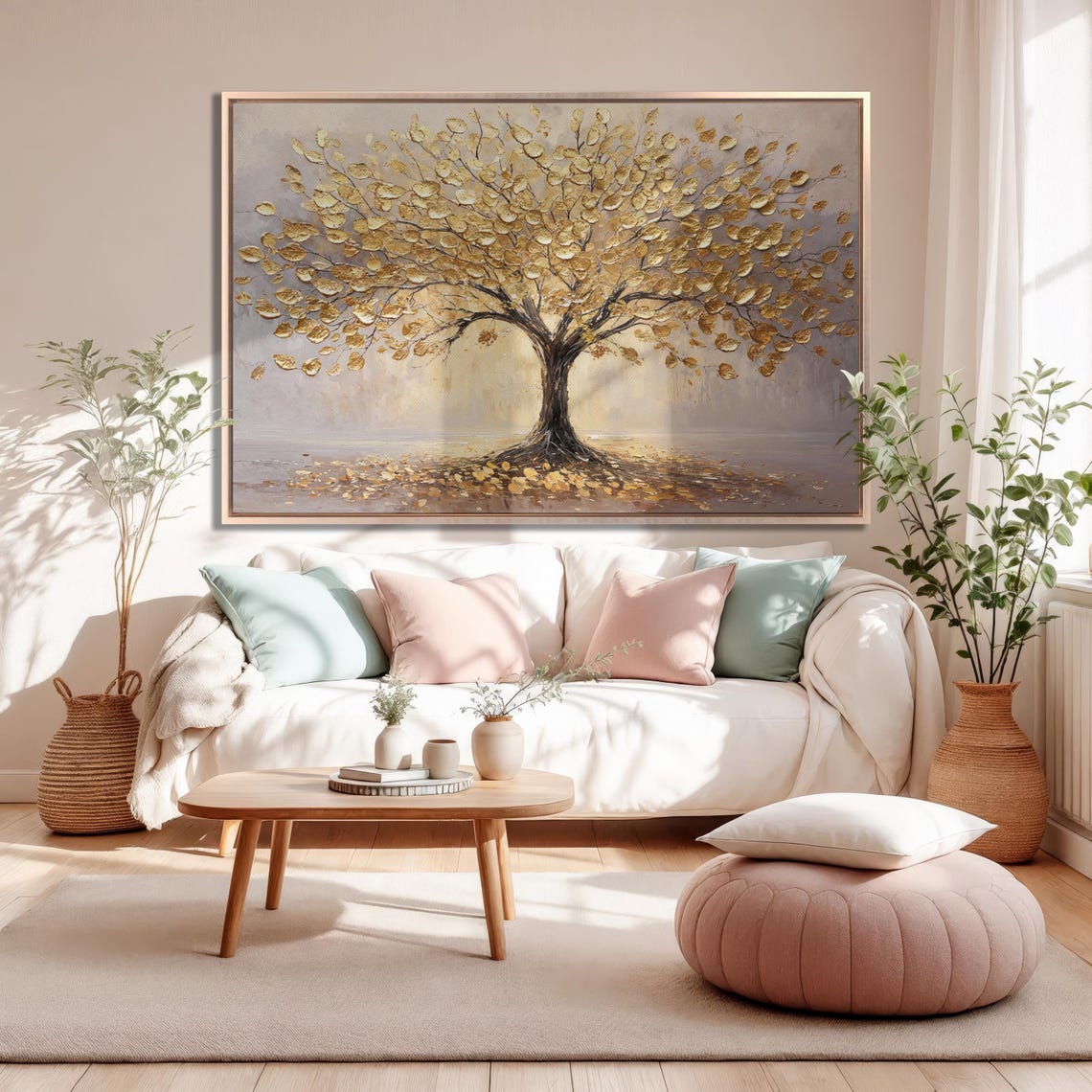 Gold Leaf Tree in Mist with Fallen Golden Leaves Nature Art Poster - Image 3
