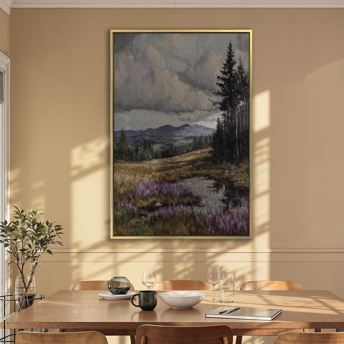 Mountain Serenity Tranquil Landscape Nature Wall Art Framed Print Scenic View Forest Painting Home Decor Ready To Hang - Image 2