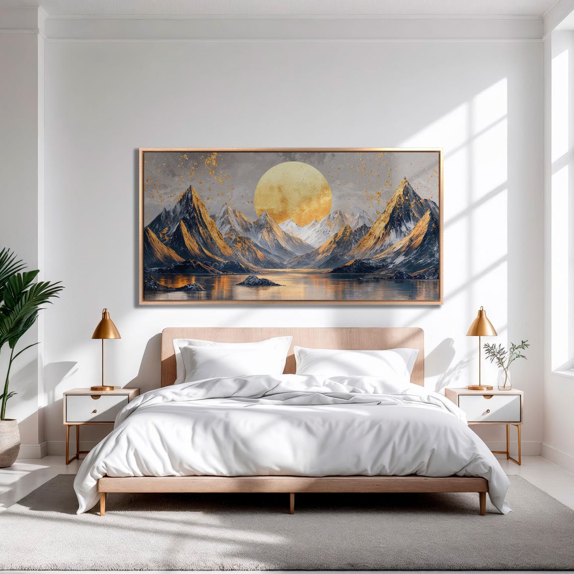 Golden Moonrise Over Jagged Rocky Mountain Peaks By Lake Poster - Image 3