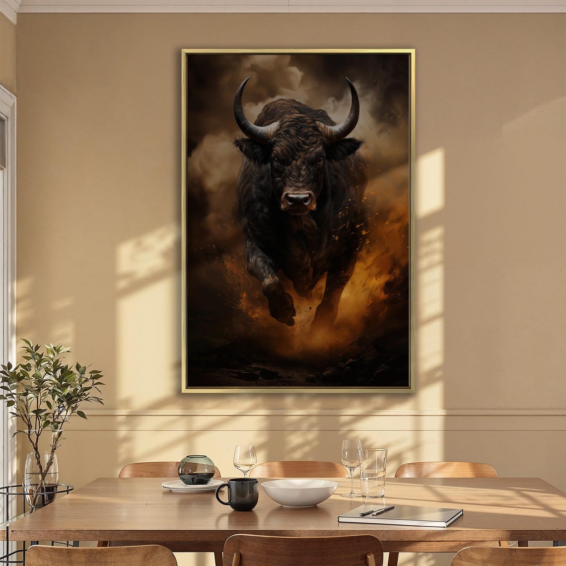 Charging Black Bull Dramatic Smoke Powerful Bovine Painting Poster - Image 6