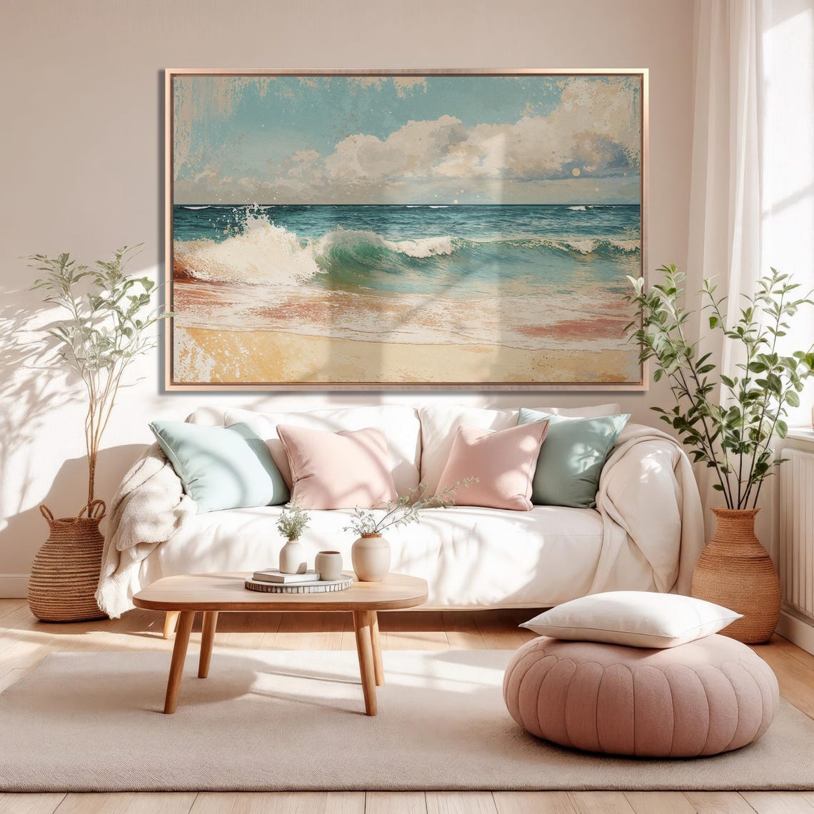 Turquoise Wave Breaking on Warm Sandy Beach Vintage Style Poster - Image 5