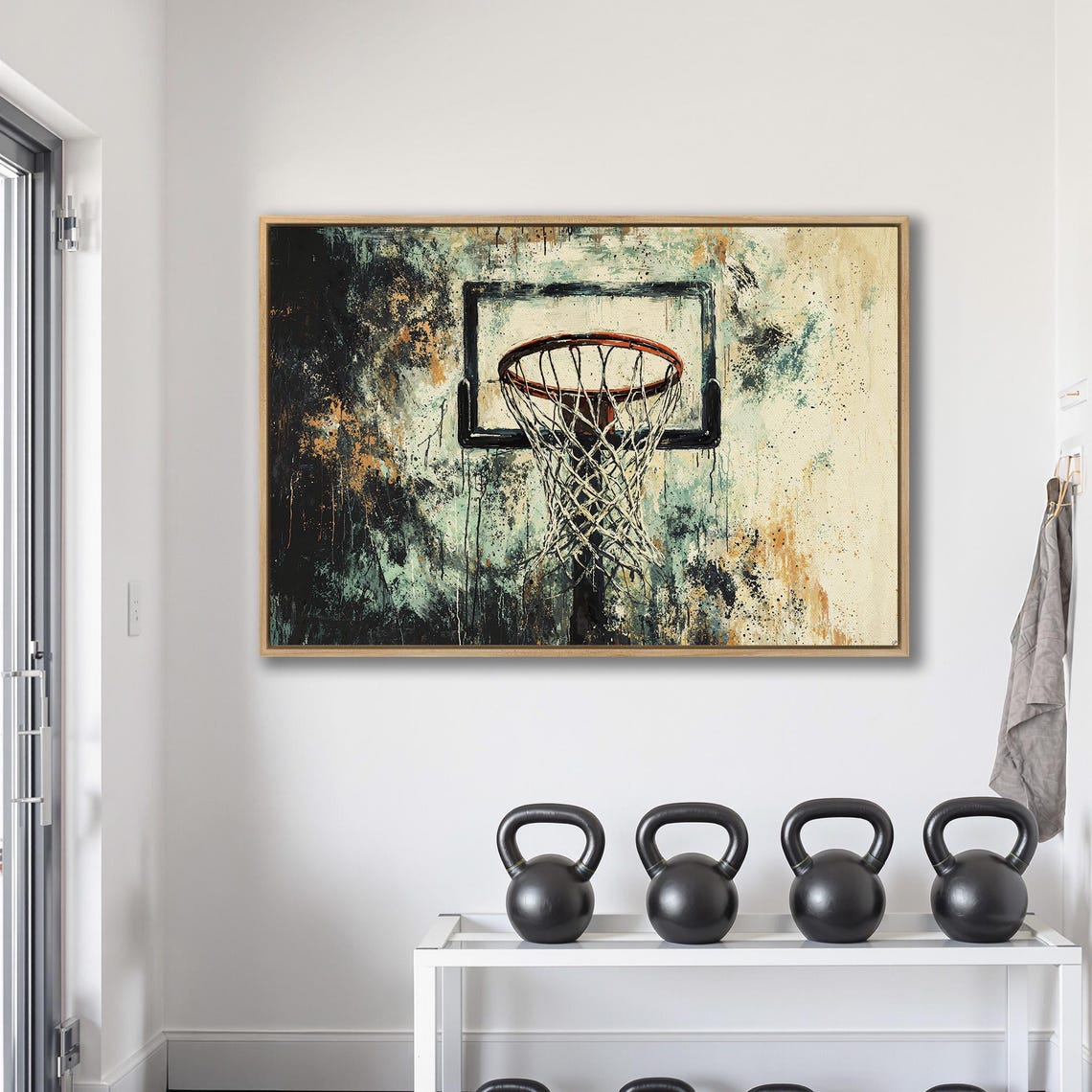 Basketball Hoop With Orange Rim On Distressed Grunge Green Wall Poster - Image 2
