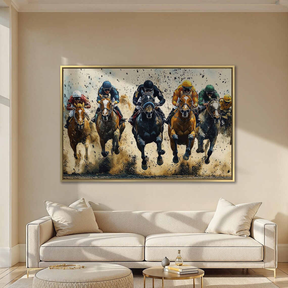 Horse Racing Jockeys Charging Head-On Action Painting Sports Poster - Image 2