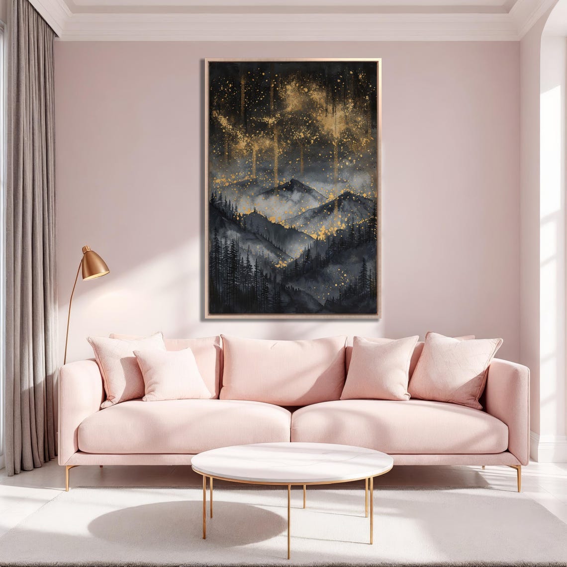 Black And Gold Mountain Night Landscape With Golden Mist Poster - Image 2