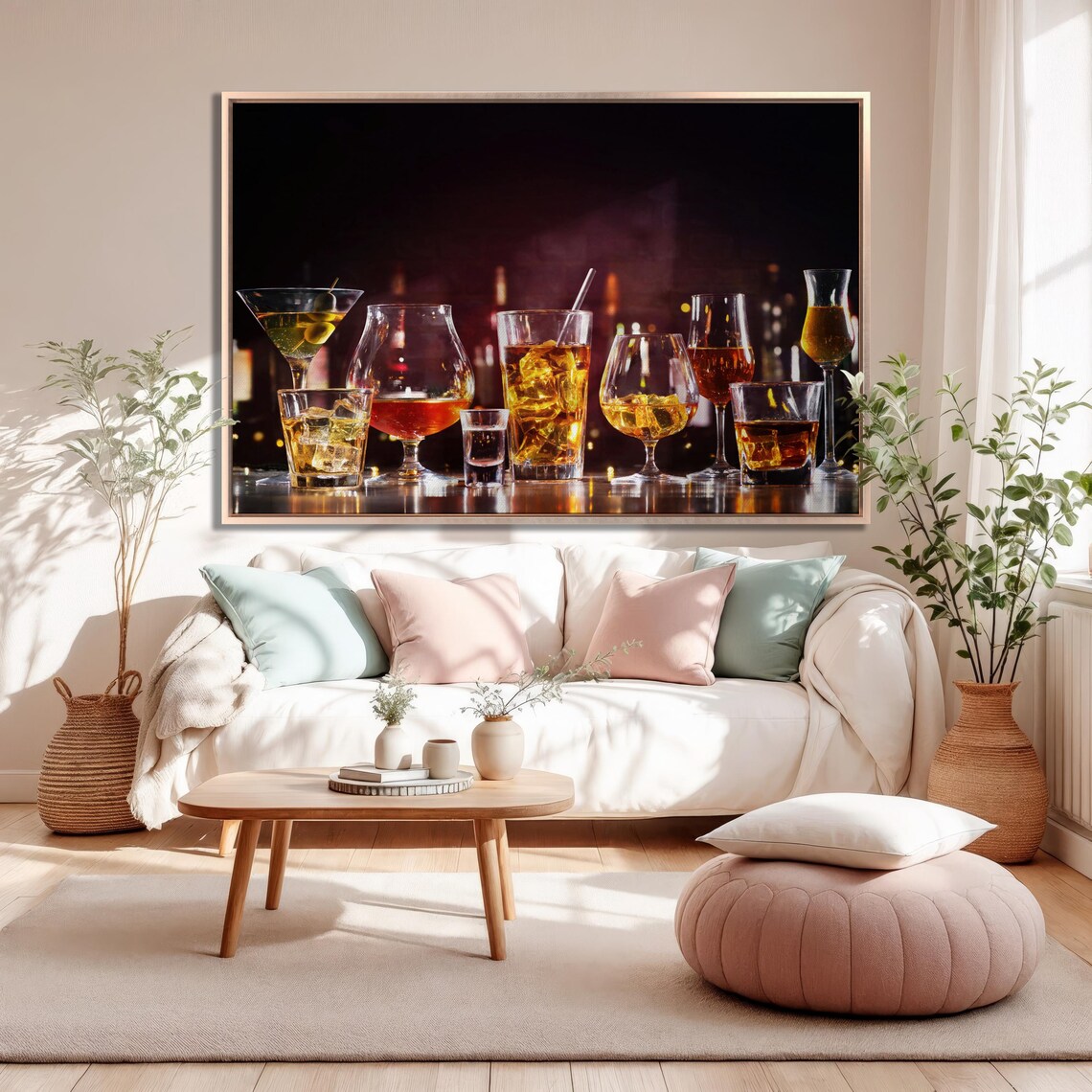 Strong Spirits In Glasses, Bar Counter Art Print - Image 3