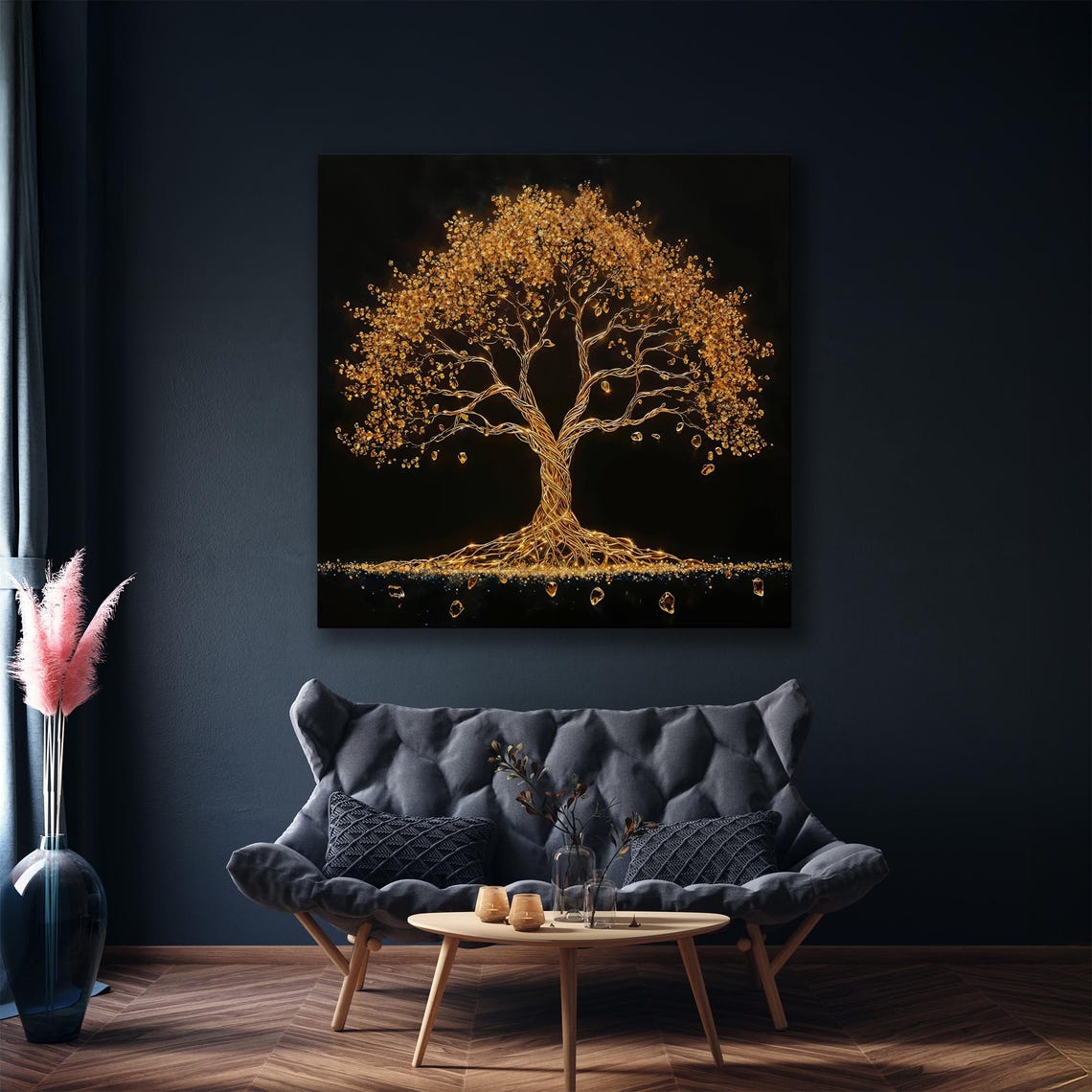Golden Wire Tree of Life on Black Starry Night Elegant Art Poster - Image 6