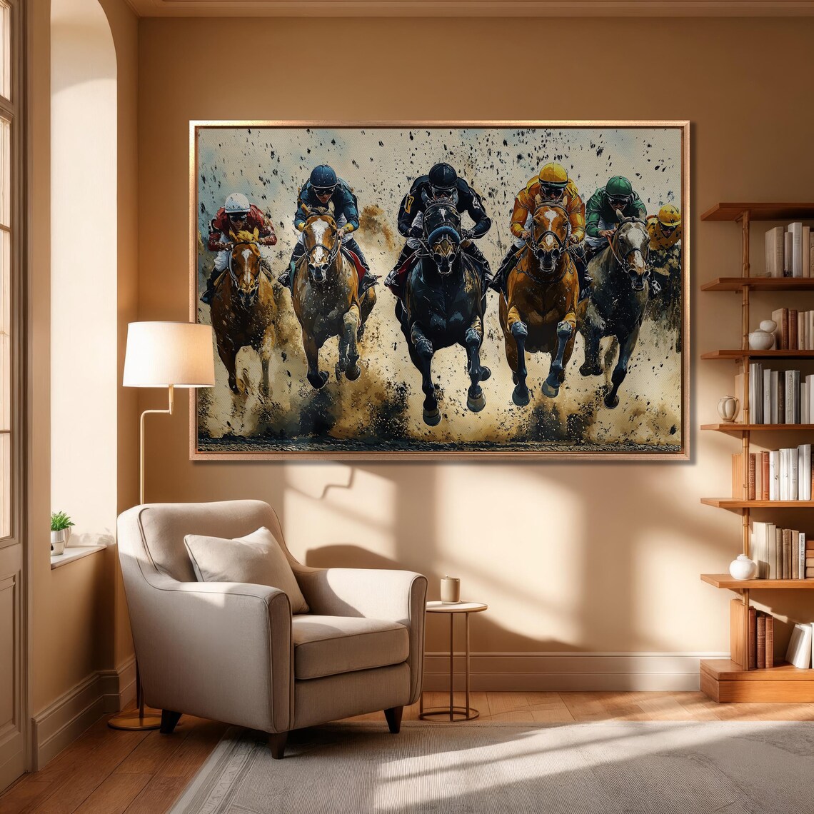 Horse Racing Jockeys Charging Head-On Action Painting Sports Poster - Image 6