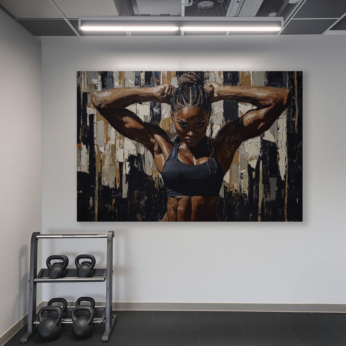 Empowering Female Portrait Framed Art Muscular Woman Painting Print Fitness Wall Art Home Gym Decor Workout Poster Ready To Hang - Image 6