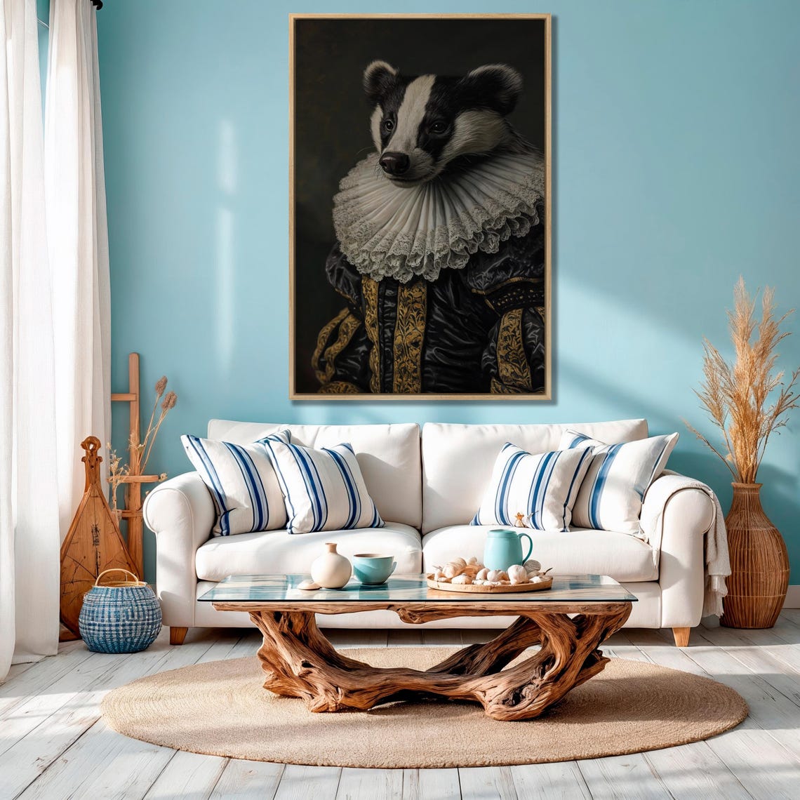 Badger in Elizabethan Ruff Aristocrat Animal Portrait Painting Poster - Image 3