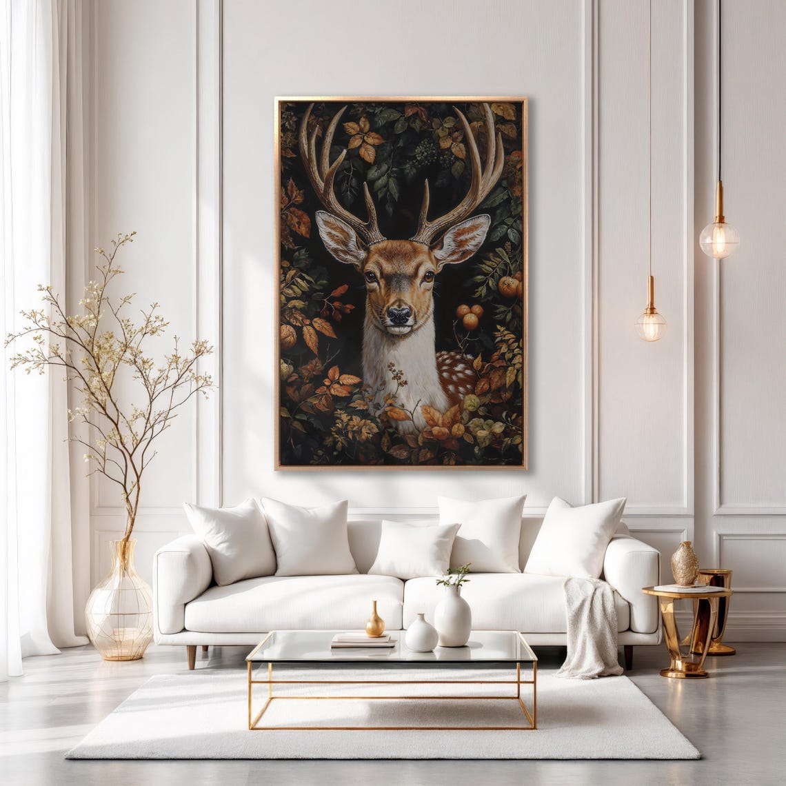 Noble Deer Buck Portrait Among Autumn Leaves on Dark Art Poster - Image 6