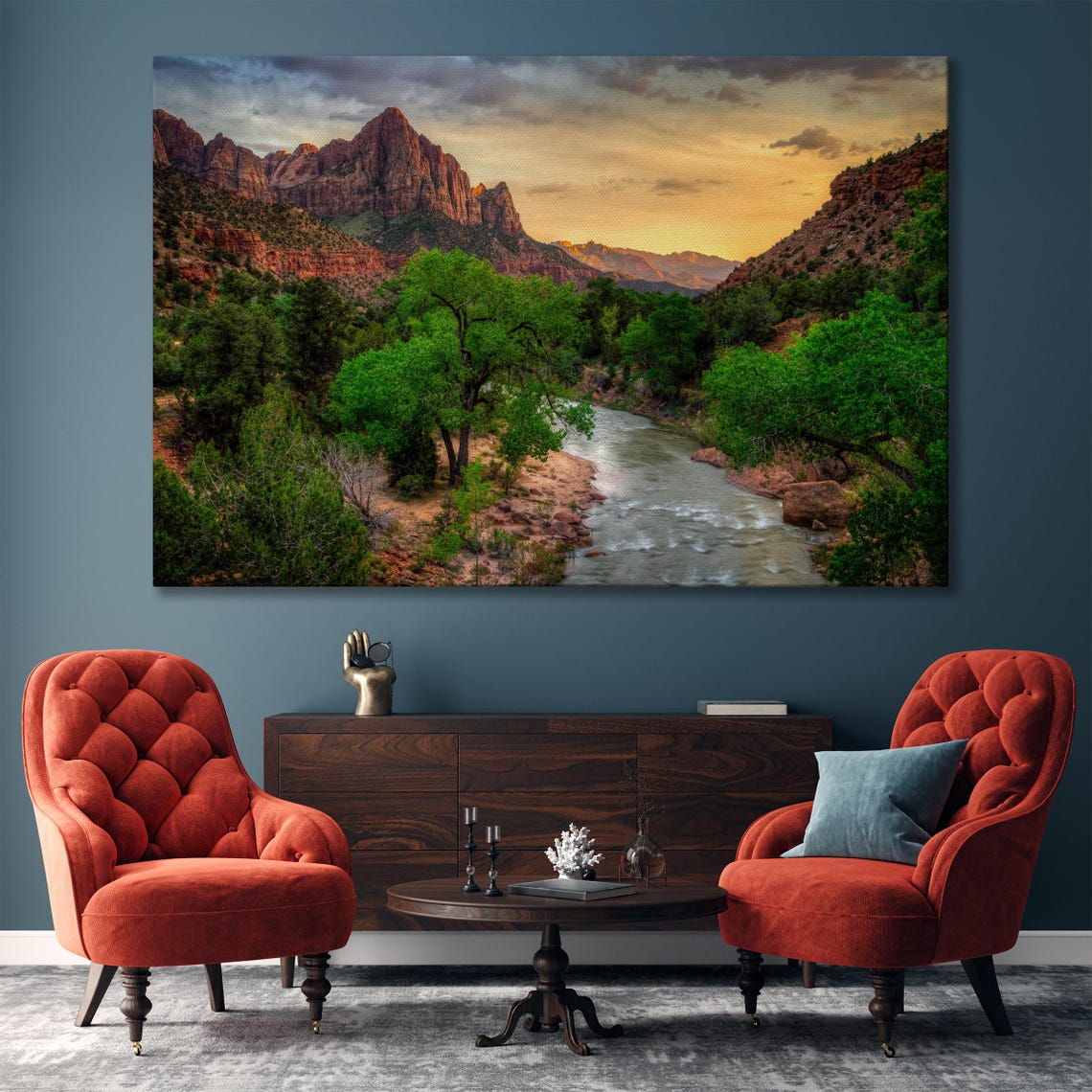 Zion National Park River Red Rock Canyon Sunset Large Wall Art - Image 5