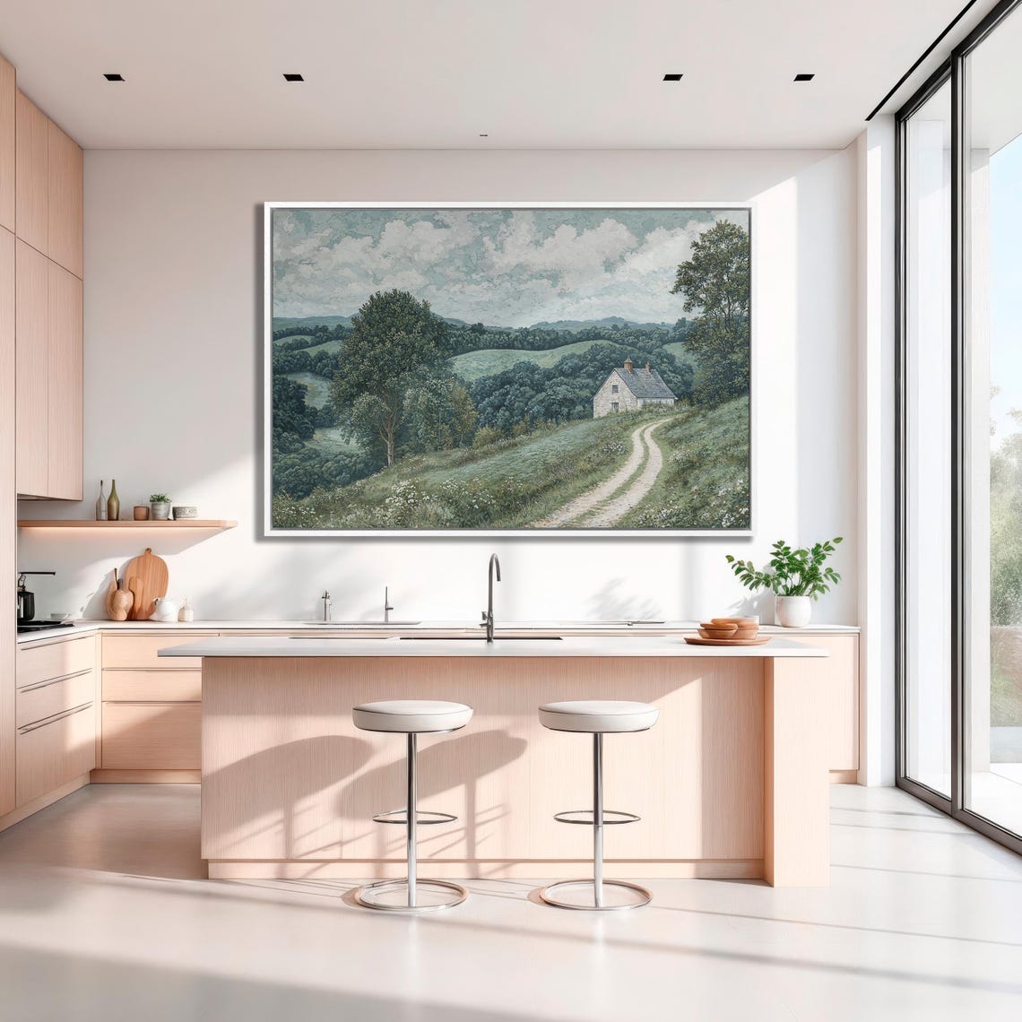 Stone Cottage On Hillside With Winding Dirt Path Landscape Poster - Image 3