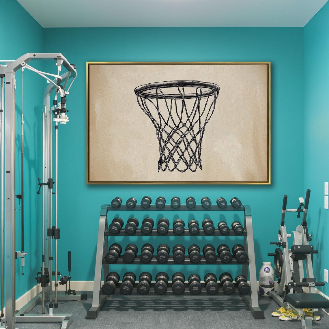 Minimalist Line Sketch Basketball Hoop Net Art Sports Poster - Image 3