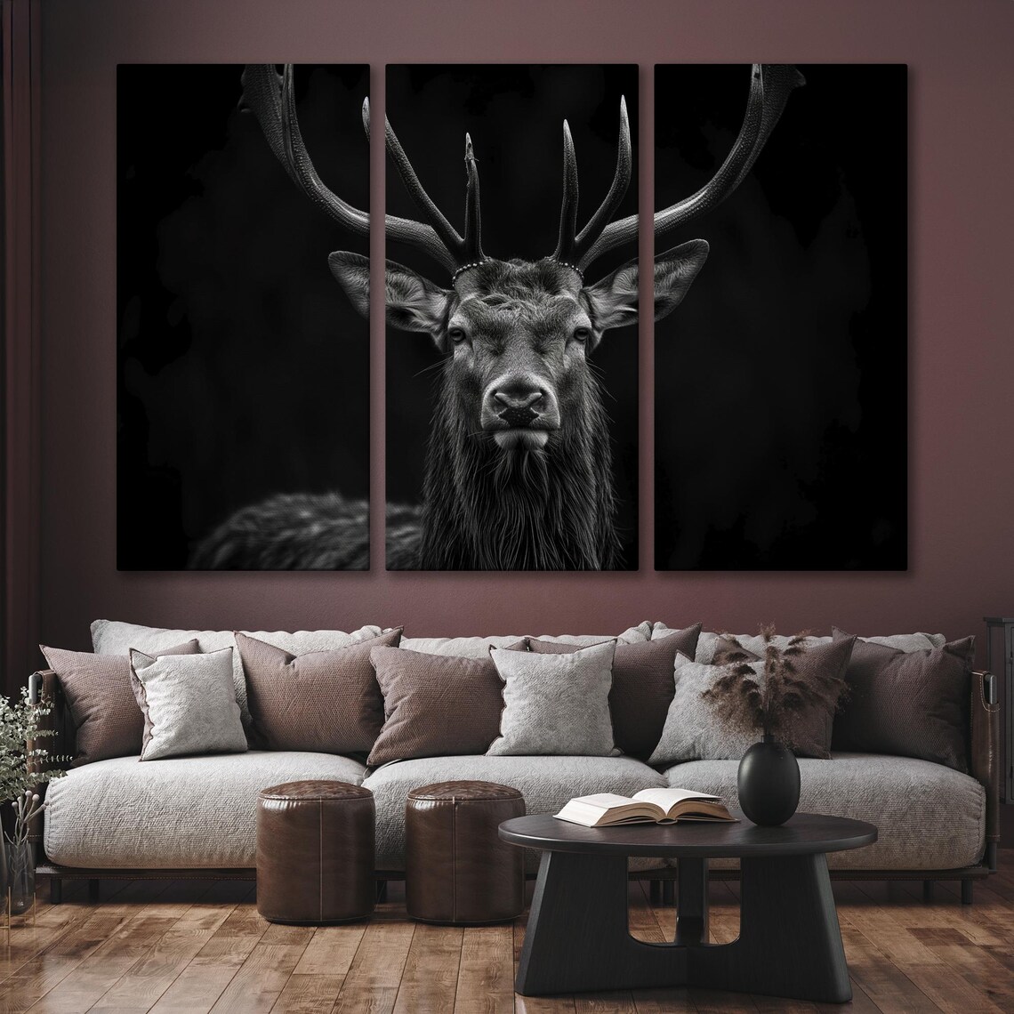 Black And White Stag Portrait Majestic Antlers Dark Wall Art - Image 6