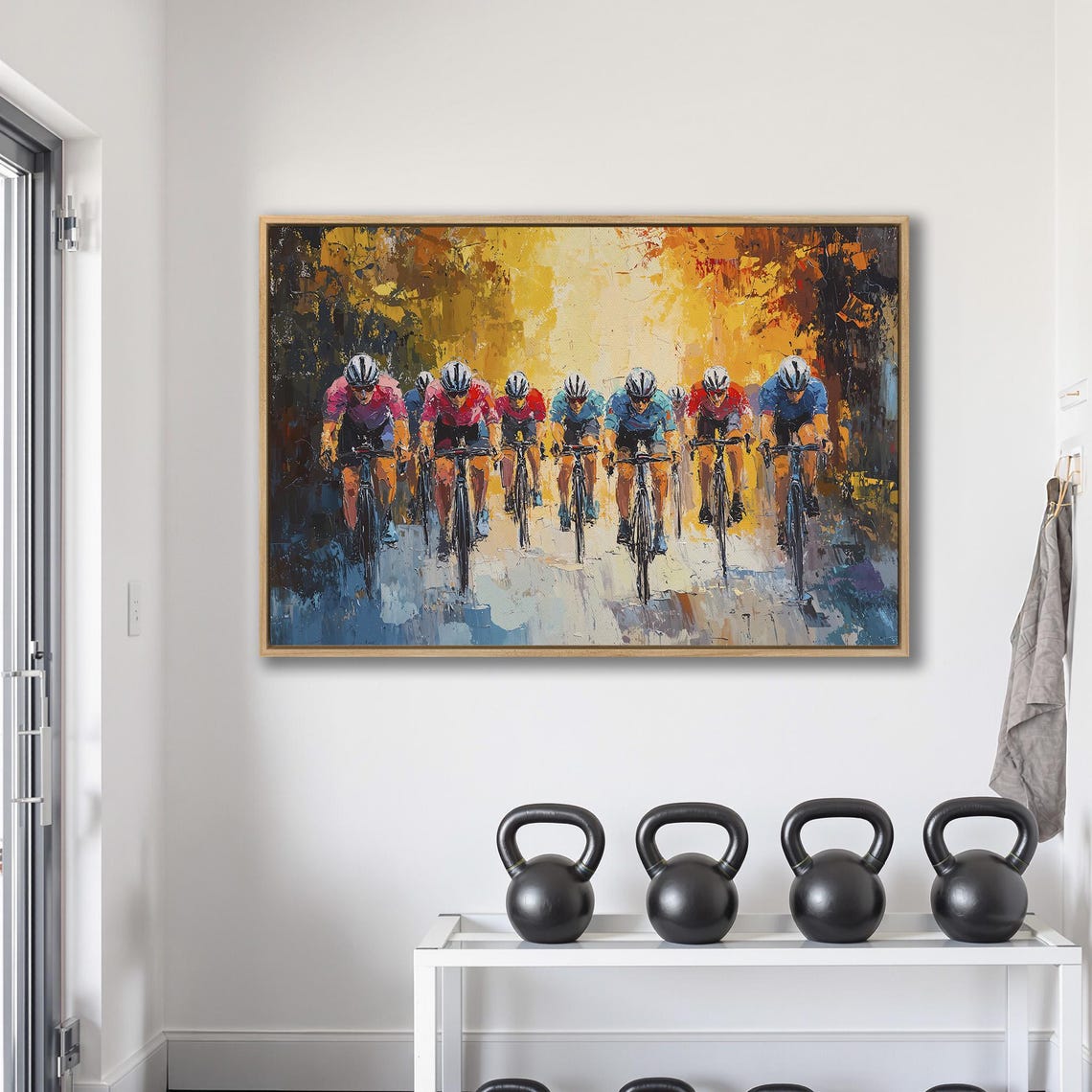 Colorful Peloton Cycling Race Painting with Golden Background Poster - Image 2