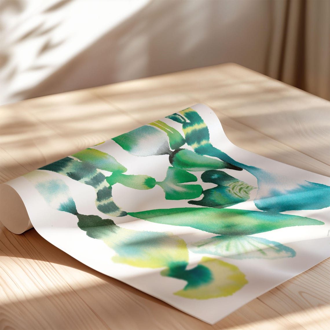 Green and Blue Abstract Watercolor Botanical Shapes Modern Poster - Image 3