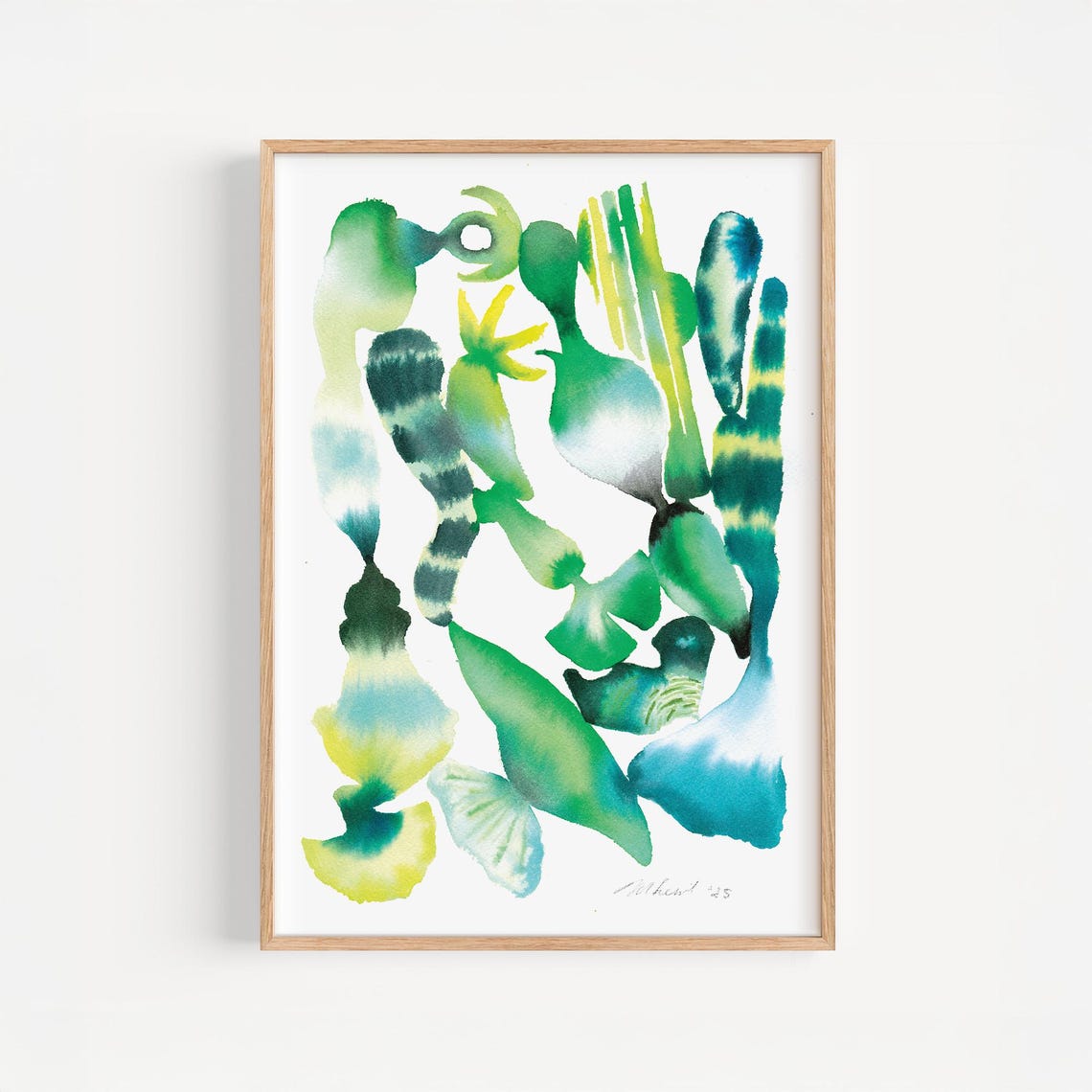 Green and Blue Abstract Watercolor Botanical Shapes Modern Poster