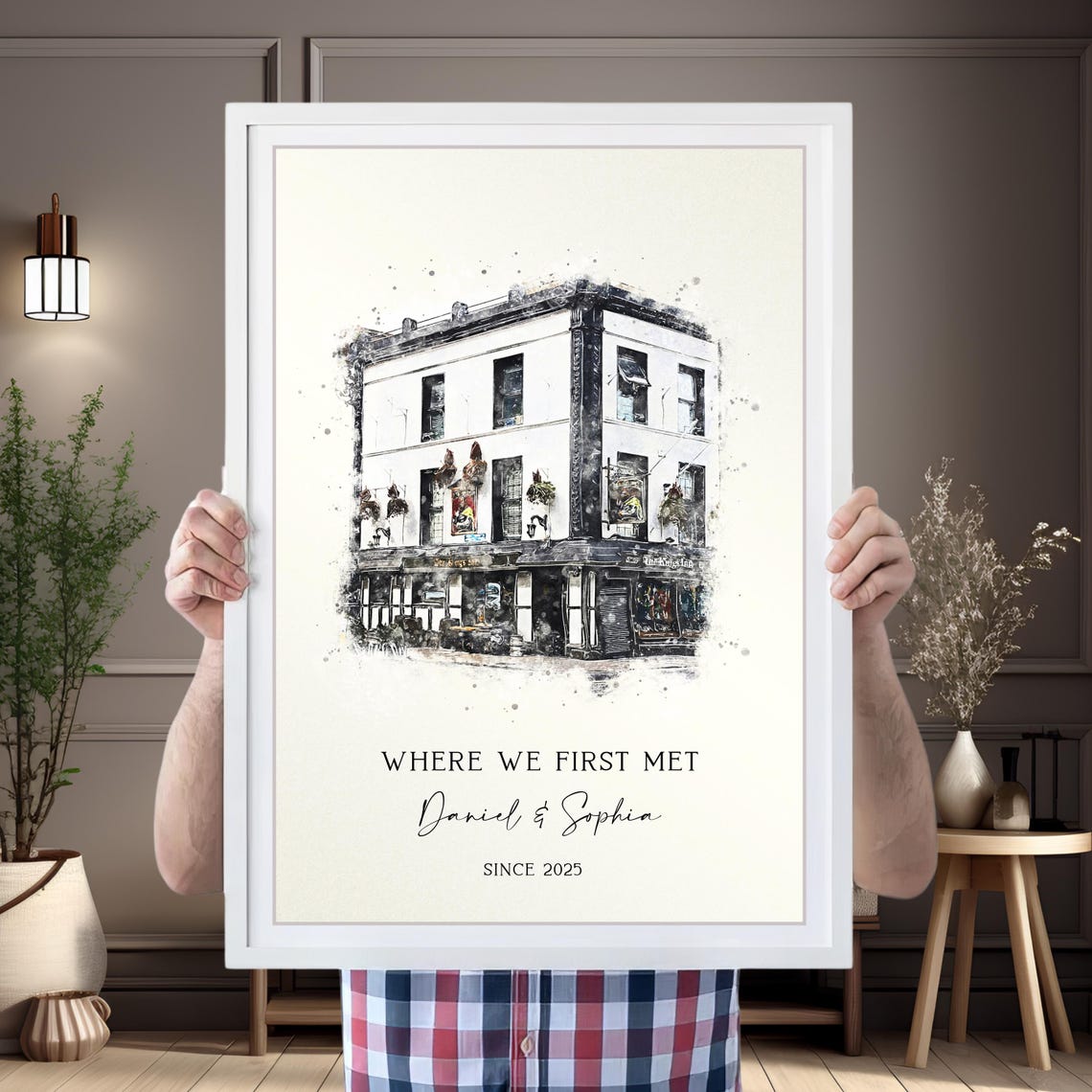 Custom Watercolor Corner Pub Where We First Met Anniversary Poster