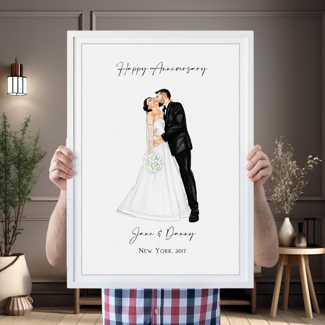 Custom Wedding Anniversary Photo Portrait Painting Watercolor Painting From Photo Drawing From Photo Watercolor Print Framed Wall Art