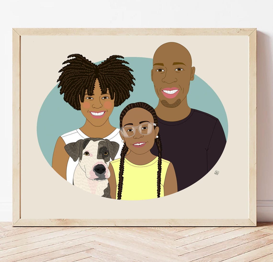 Personalized Family Illustration Interracial Family Portrait Black Family Portrait Custom Portrait From Photos Gift For Mothers Day