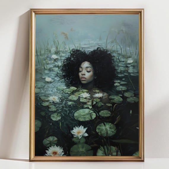 Black Ophelia Dark Academia Print The Lake Goth Moody Victorian Wall Art Dark Decor Aesthetic Dark Cottagecore Gothic Prints