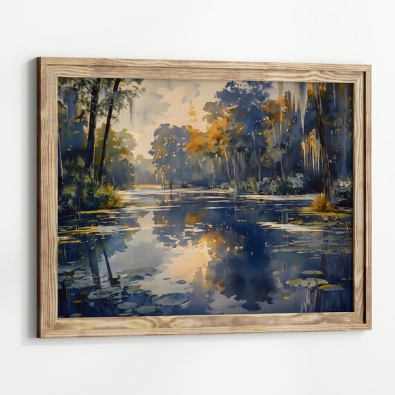 Moody Crystal River Painting Florida Art Print Forest River Watercolor Landscape Florida Wall Art Aquarell Landscape Florida Wetlands