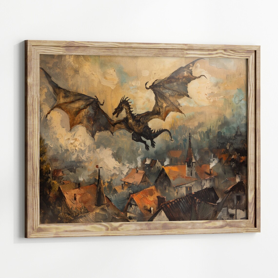 Medieval Dragon Vintage Painting, Fantasy Poster Print - Image 2