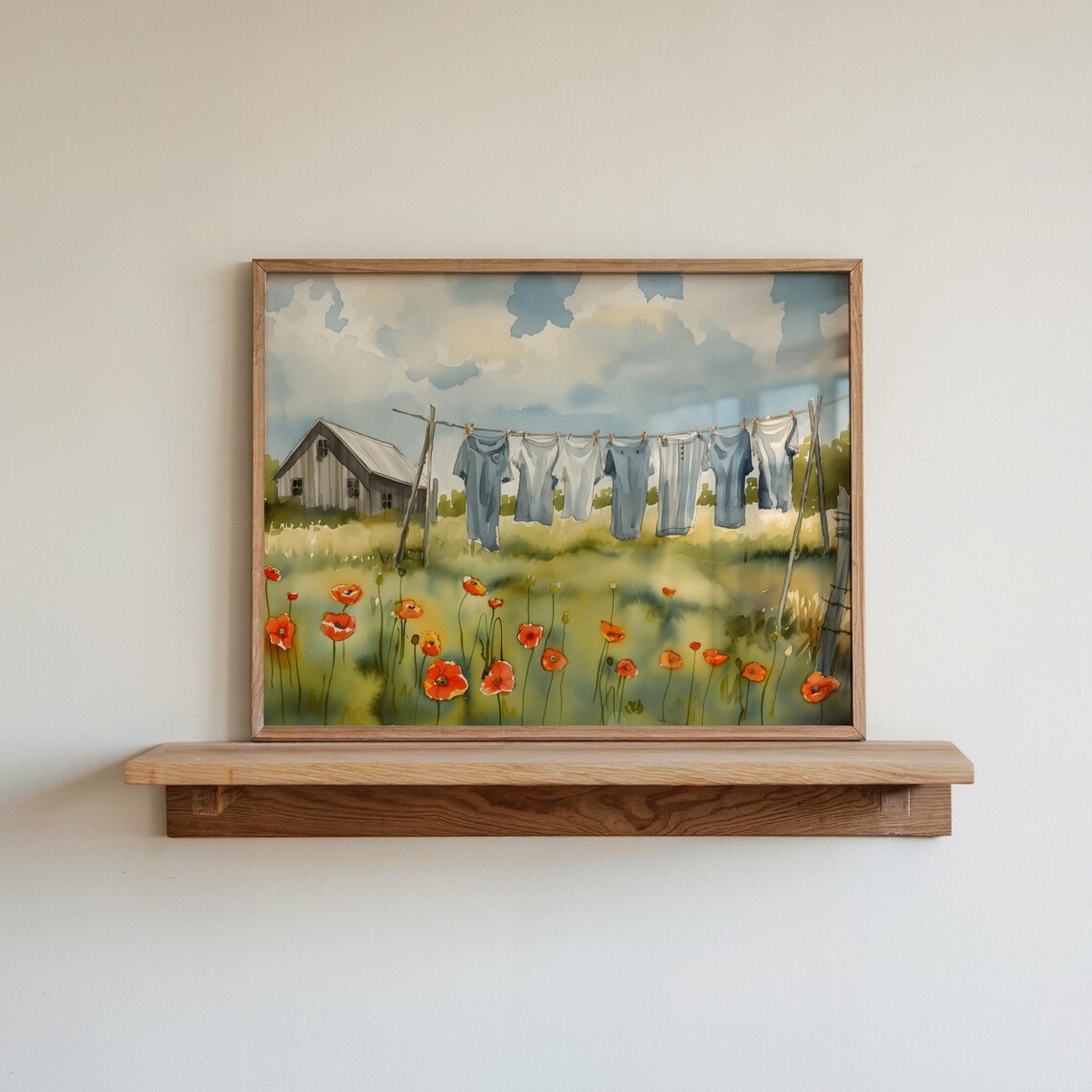 T-Shirts on a Clothesline by Farmhouse Poppy Field Watercolor Poster - Image 3