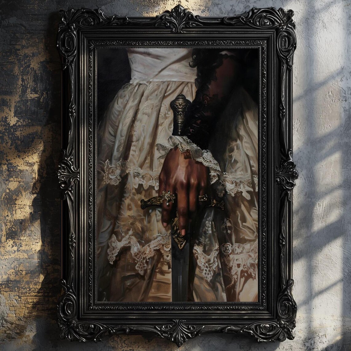 Victorian Black Lady With Sword, Moody Art Print