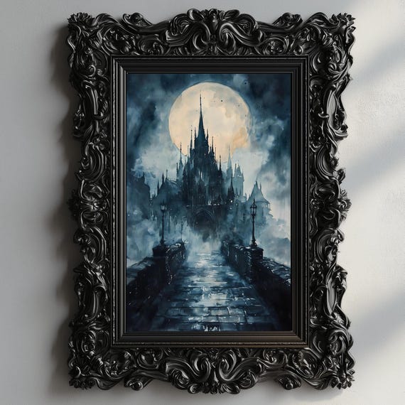 Vampire Castle Art Moody Gothic Decor Victorian Painting Dark Academia Art Draculas Castle Print Gothic Home Decor Gift