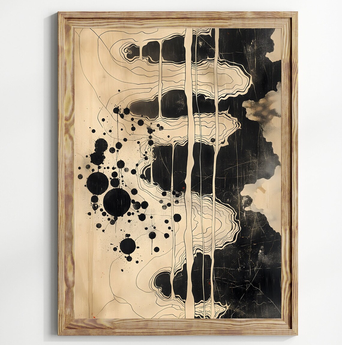 Neutral Abstract Ink Pattern, Botanical Japanese Minimalist - Image 2