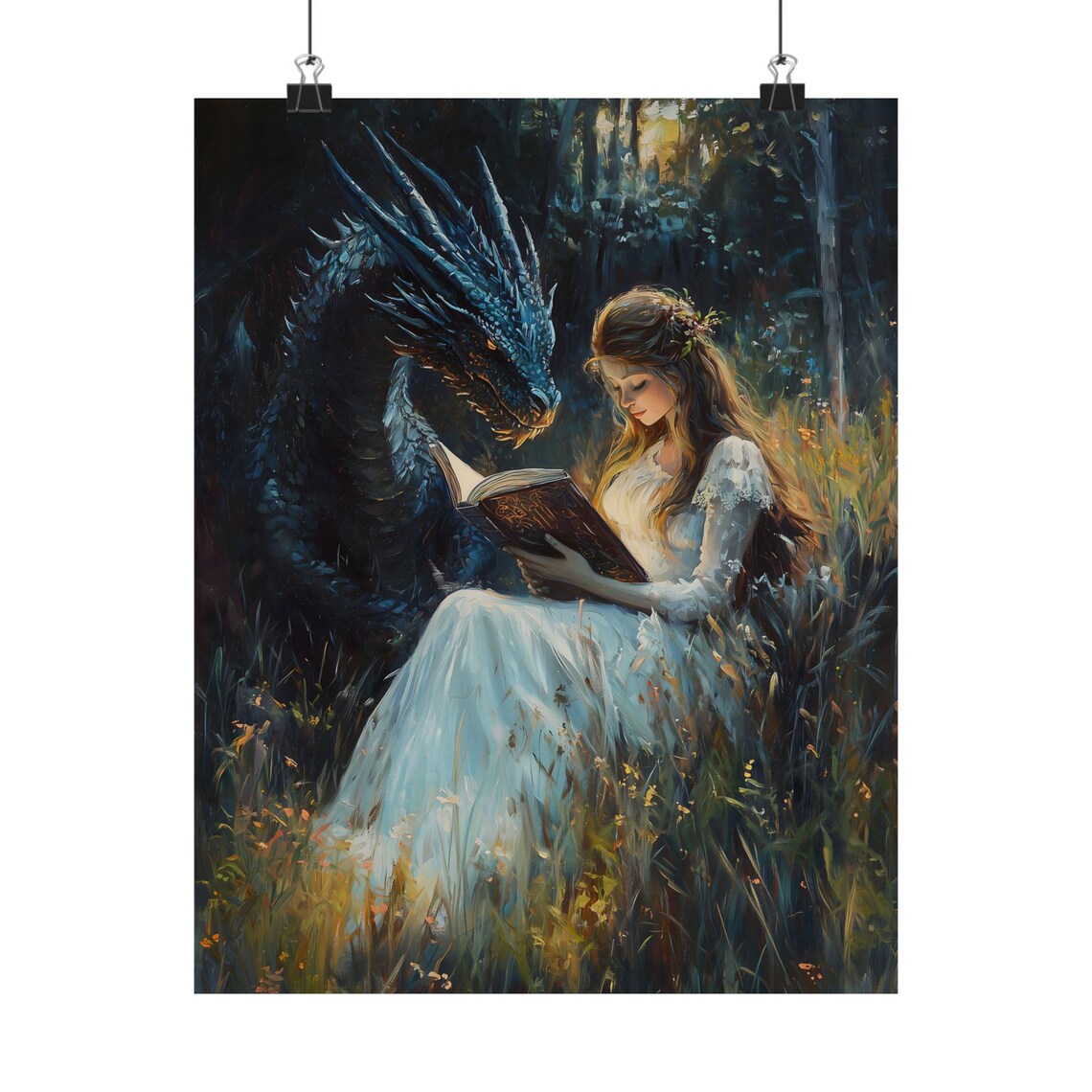 Dragon Bookish Victorian Reading Woman Art Print - Image 2