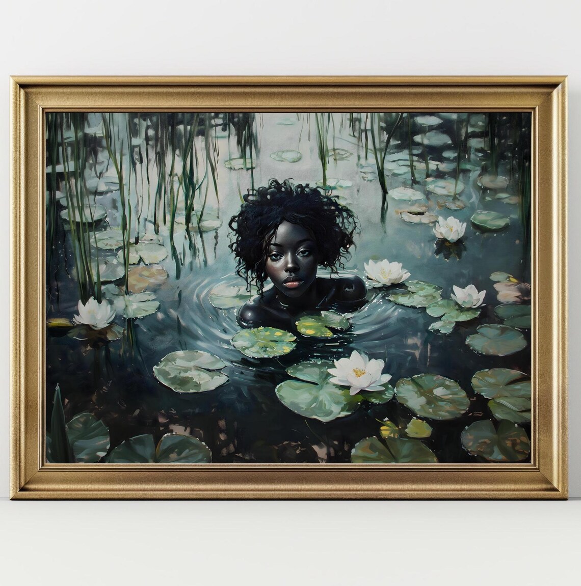 Ophelia Dark Lake Woman Among Water Lilies Moody Gothic Wall Art Poster - Image 2
