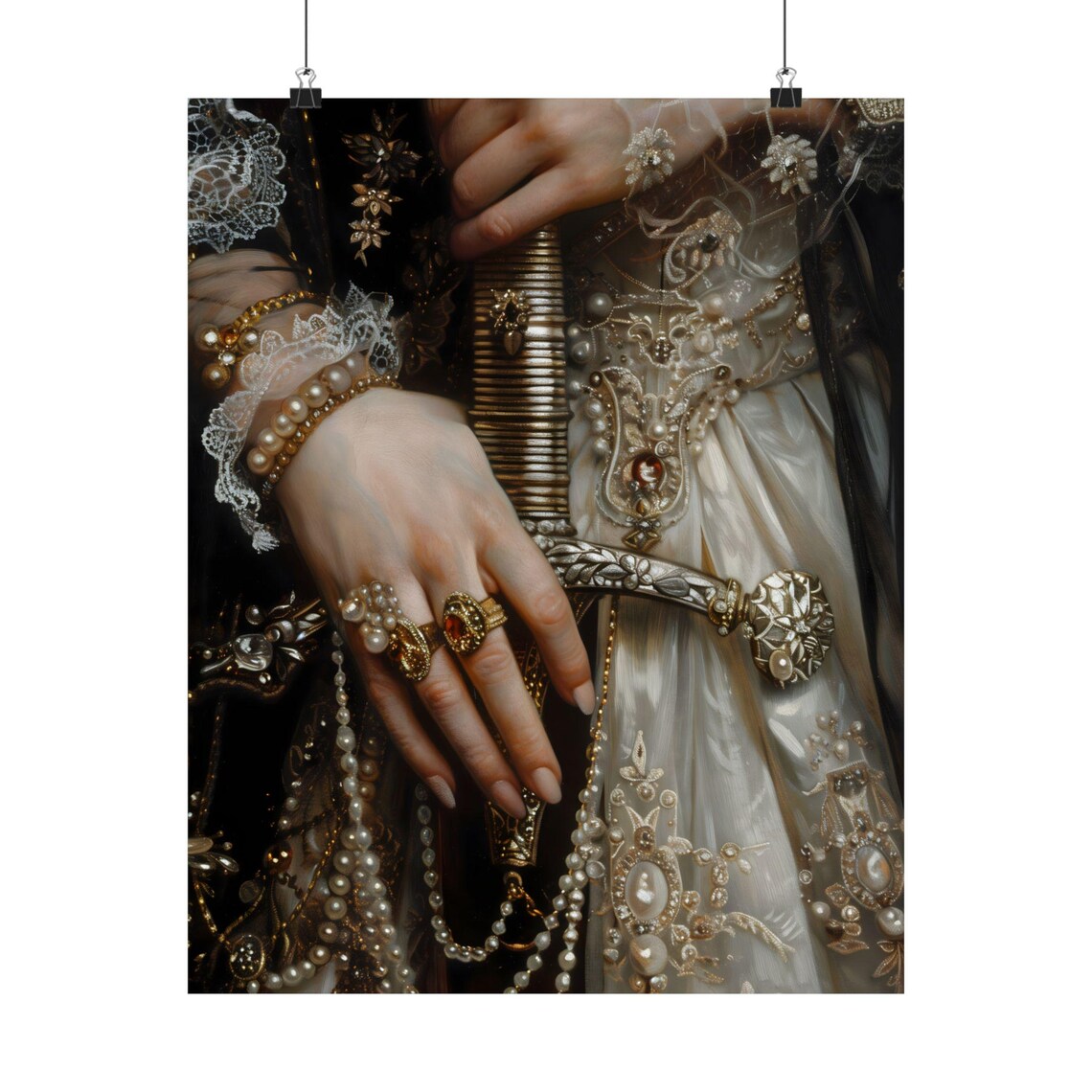 Victorian Woman With Sword, Moody Antique Art Print - Image 2