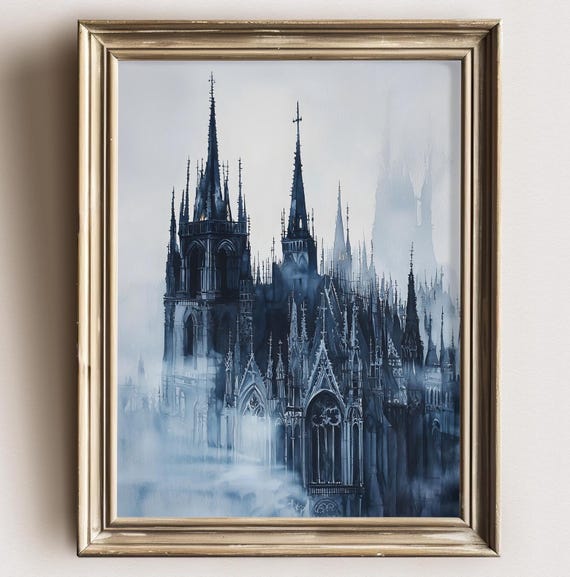 Cathedral Castle Art Moody Gothic Decor Victorian Painting Dark Academia Art Draculas Castle Print Gothic Home Decor Gift