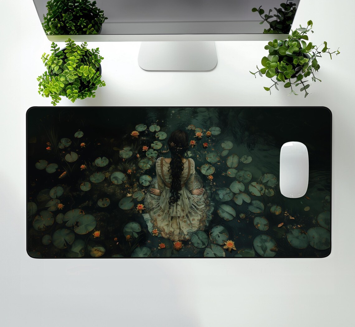Moody Ophelia Water Lilies Dark Academia Vintage Oil Painting Poster - Image 2