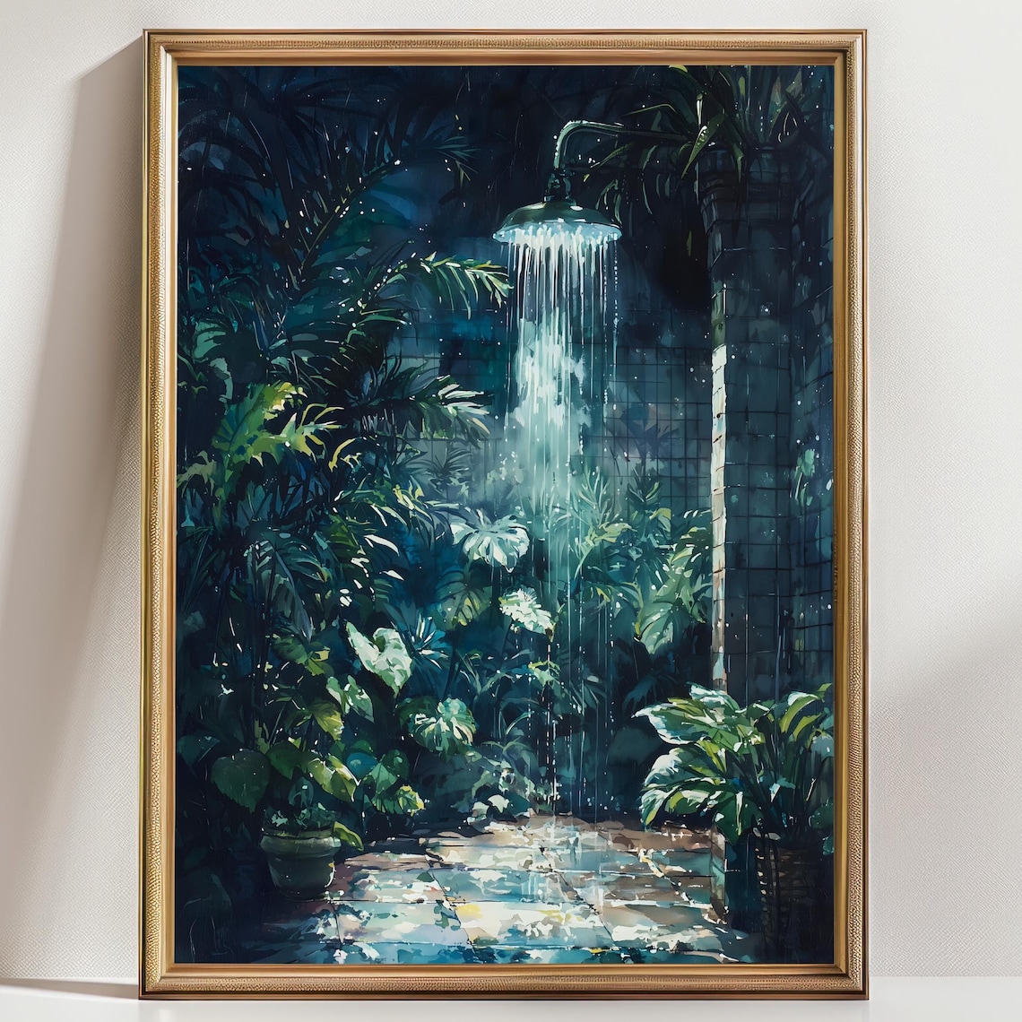 Moody Botanical Bathroom Art Print, Floral Decor