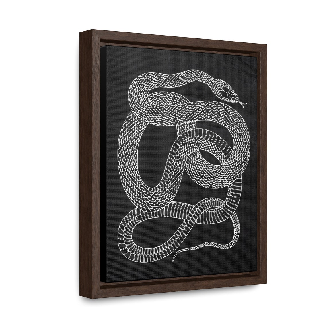 Monochrome Snake Line Art Black Canvas Serpent Illustration Print - Image 3
